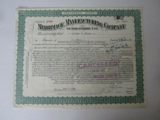 Old 1925 - Merrimack Manufacturing Co.  - Stock Certificate - Mass.