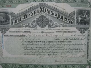 Gold Tunnel Mining Company 1902 Arizona 25 Share Stock Certificate