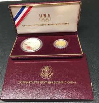 1988 Olympic Five Dollar Gold & Silver Dollar Proof Coin Set Same As 1/4 Eagle