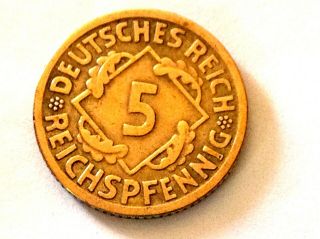 Great Look Germany Coin,  Weimar Deutsches 5 Reich Pfennig 1925 F