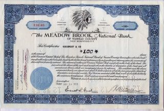 Meadow Brook National Bank Stock Certificate West Hempstead N.  Y