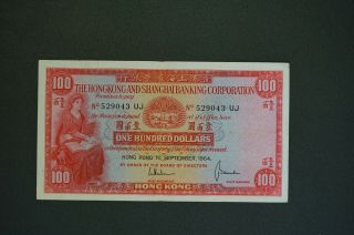 Hong Kong 1964 $100 Hsbc Note Ef Prefix 529043uj (v371)