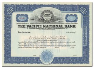 The Pacific National Bank Of Los Angeles Stock Certificate