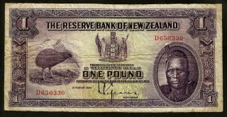 Zealand 1 Pound 1934,  In F,  Fine Plus,  P - 155,  Scarce Type,  Pleas