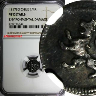 Chile Fernando Vii Silver 1817 So 1/4 Real Ngc Vf Details Scarce Km 73