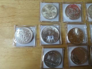 10 Different Silver Ounce Coins,  mostly foreign,  just one USA, 2