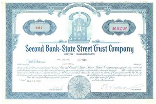 Second Bank - State Street Trust Company.  Stock Certificate.  Boston,  Massachusetts
