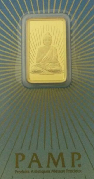 Solid 24k Gold Buddha / 5 Gram Pamp Suisse Bar In Assay Card / 999.  9 Fine Gold