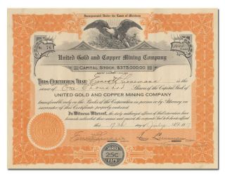 United Gold And Copper Mining Company Stock Certificate