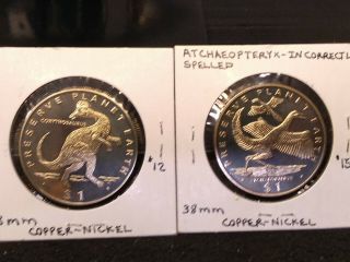 1993 Liberia $1 Coin,  Corythosaurus & Atchaeopteryx 2 X Coin (s)