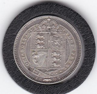 Sharp 1887 Queen Victoria Sterling Silver Shilling British Coin