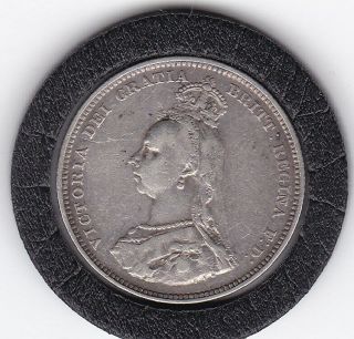 Sharp 1887 Queen Victoria Sterling Silver Shilling British Coin 2