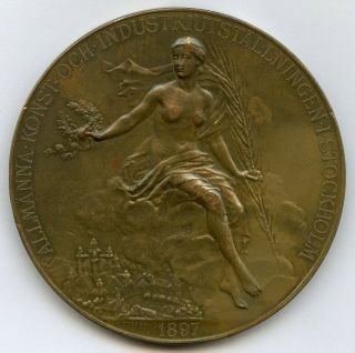 Sweden Art Nouveau Industry & Craft Exhibition In Stockholm 1897 Medal 61mm 100g