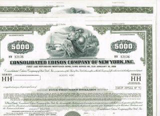 Set 6 Consolidated Edison Co.  Of York,  1970s,  $5000 Bond,  Vf