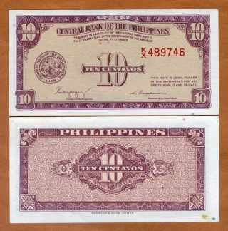Philippines,  10 Centavos (nd) 1949,  P - 128,  Fractional Denom.  Ch.  Unc