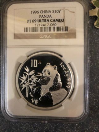 1996 China 10y Silver Panda Ngc Pf69 Ultra Cameo