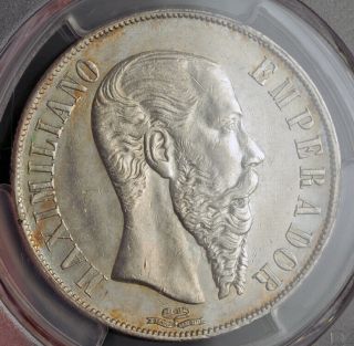 1866,  Mexico (empire),  Maximilian I Of Austria.  Large Silver Peso Coin.  Pcgs Au,