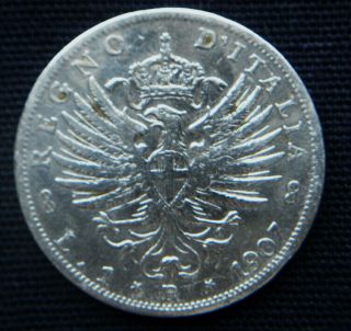 1907 Italy Kingdom Silver Coin 1 Lira F Eagle