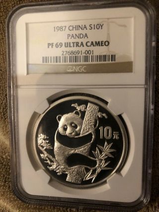 1987 China Silver 10 Yuan Panda Ngc Pf 69 Uc