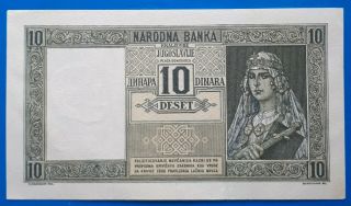 Yugoslavia,  Kingdom Of Yugoslavia; 10 Dinara 1939,  Aunc (tear)
