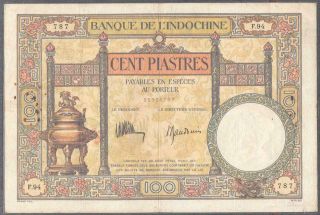 French Indochina 100 Piastres Banknote P - 51c Nd 1936 - 39
