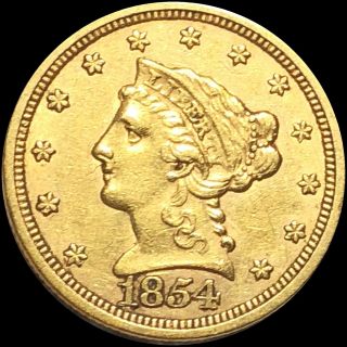 1854 Gold " Quarter Eagle " Nearly Uncirculated $2.  50 Lustrous Coin Nr