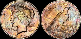 1922 Silver Peace Dollar Bu Uncirculated Multi Color Toned