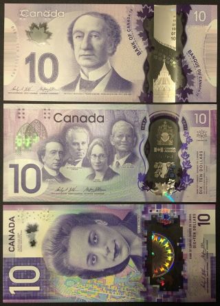 Canada $10 Ten Dollar Polymer Bank Notes 3 Designs,  3 Consecutive,  Unc