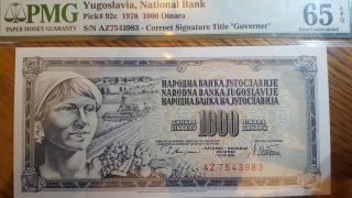 1978 Yugoslavia 1000 Dinara Certified Note - Pick 92c