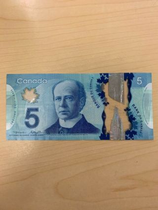 Canadian $5 Dollar Bank Note Polymer Bill Hbr1854752 Circulated 2013 Canada