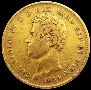 1834 Gold Sardinia Italian States 20 Lire 6.  4516 Grams Carlo Alberto Coin