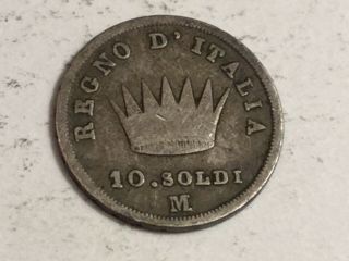 ITALY KINGDOM OF NAPOLEON C.  1 1812 - M 10 Soldi silver coin circulated 2