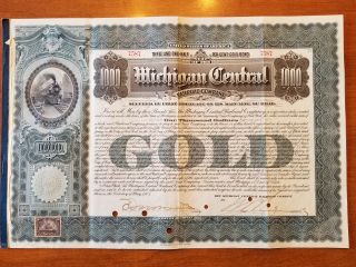 1902 Michigan Central Railroad Company Bond Stock Certificate Ny