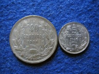 1908 Chile Silver 40 Centavos,  Bonus Bu 1936 5 Centavos - U S