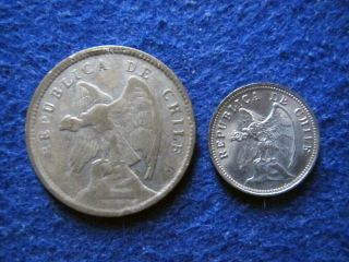 1908 Chile Silver 40 Centavos,  Bonus BU 1936 5 Centavos - U S 2