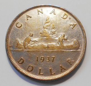 1937 Silver Dollar F 1st Year King George Vi Very Nicely Toned 3rd Canada $1.  00