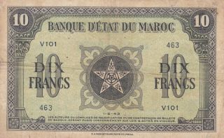 10 Francs Fine Banknote From French Morocco 1943 Pick - 25