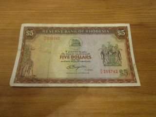 $5 Note Rhodesia Bank Note - Rare African Banknote Zimbabwe 100 255762