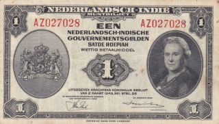 1 Gulden Fine Banknote From Netherlands Indies 1943 Pick - 111