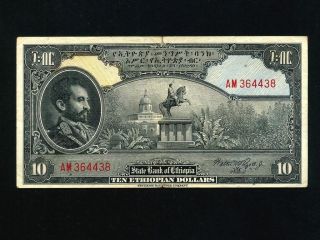 Ethiopia:p - 14,  10 Dollars Haile Selassie 1945 Vf