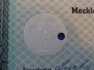 1942 Nazi German Era Municipal Bond - 1000 Reichsmark With Swastika Seal