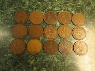 15 British Large One Penny Coins
