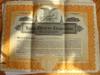 United Theatres Corporation,  Stock Certificate 1929
