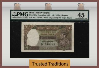 Tt Pk 18a 1937 India Reserve Bank 5 Rupees " King George Vi " Pmg 45 Choice Ext