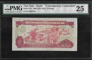 South Vietnam P - 43x 10 Dong 1966 Contemporary Counterfeit Pmg 25