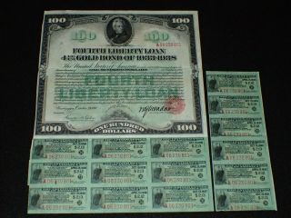 Wwi Us $100 One Hundred Dollars Fourth Liberty Loan 4 1/4 Gold Bond 1933 - 1938