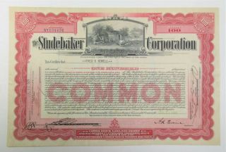 Nj.  Studebaker Corp. ,  1931 100 Shrs I/u Stock Certificate,  Fine - Vf W/ Toning