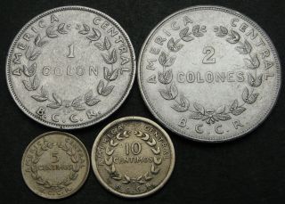 Costa Rica 5,  10 Centimos & 1,  2 Colones 1951/1954 - 4 Coins.  - 2647