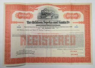 Ks.  Atchison,  Topeka & Santa Fe Railway Co. ,  1928 $10,  000 Reg 4 1/2 Spec Bond