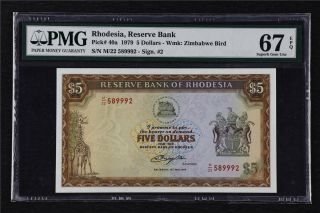1979 Rhodesia Reserve Bank 5 Dollars Pick 40a Pmg 67 Epq Gem Unc